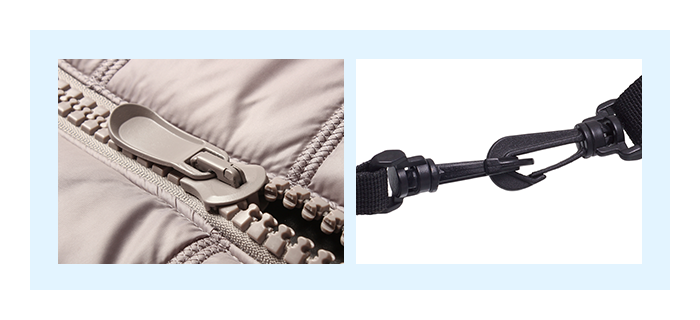 Figures 3/4: Common applications of POM materials include garment zippers (left) and luggage accessories (right).  