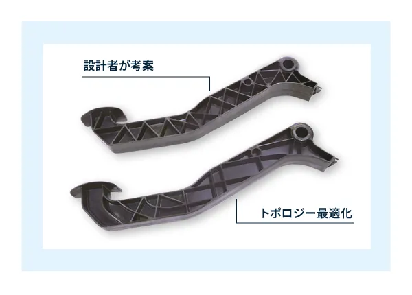 最適設計によりリブ配置を検討したペダル部品サンプル